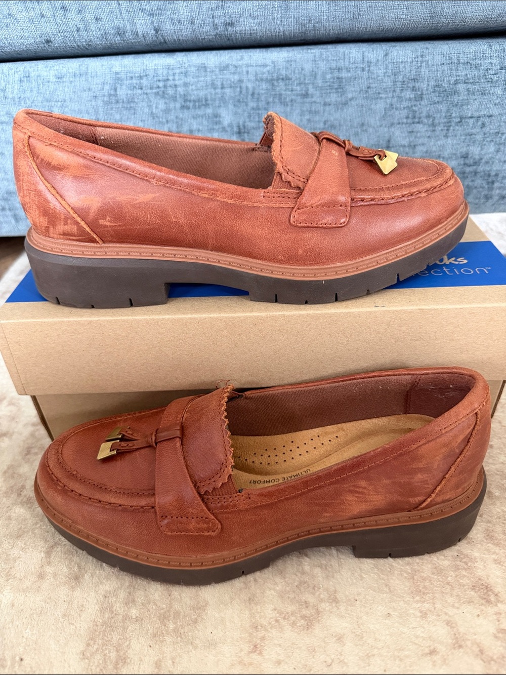 Clarks Women's Westlynn Bella Chestnut Leather Tassel Loafers - Picture 2 of 8